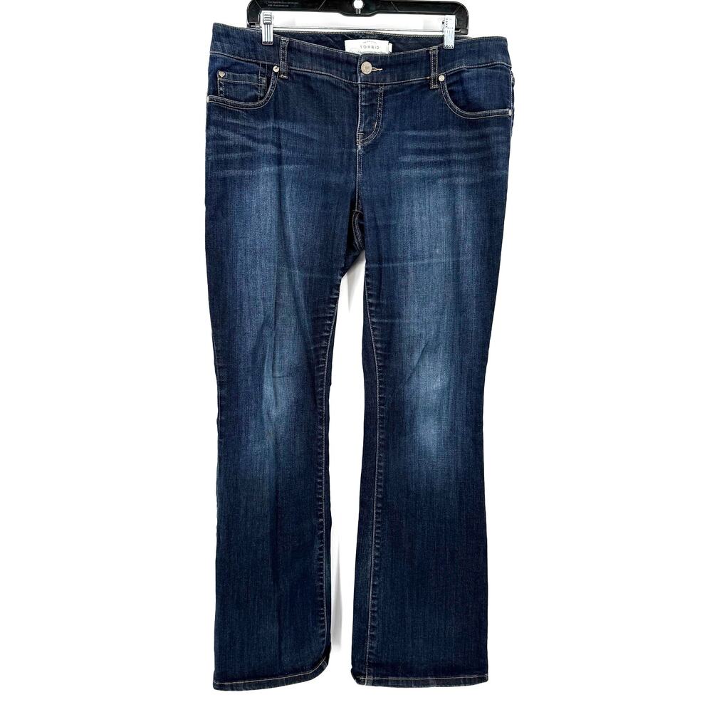 Torrid Size 12 R Bootcut Style Blue Jeans Denim Pants Dark‎ Wash Distressed Hem